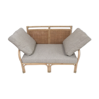 Cannage rattan and brass sofa