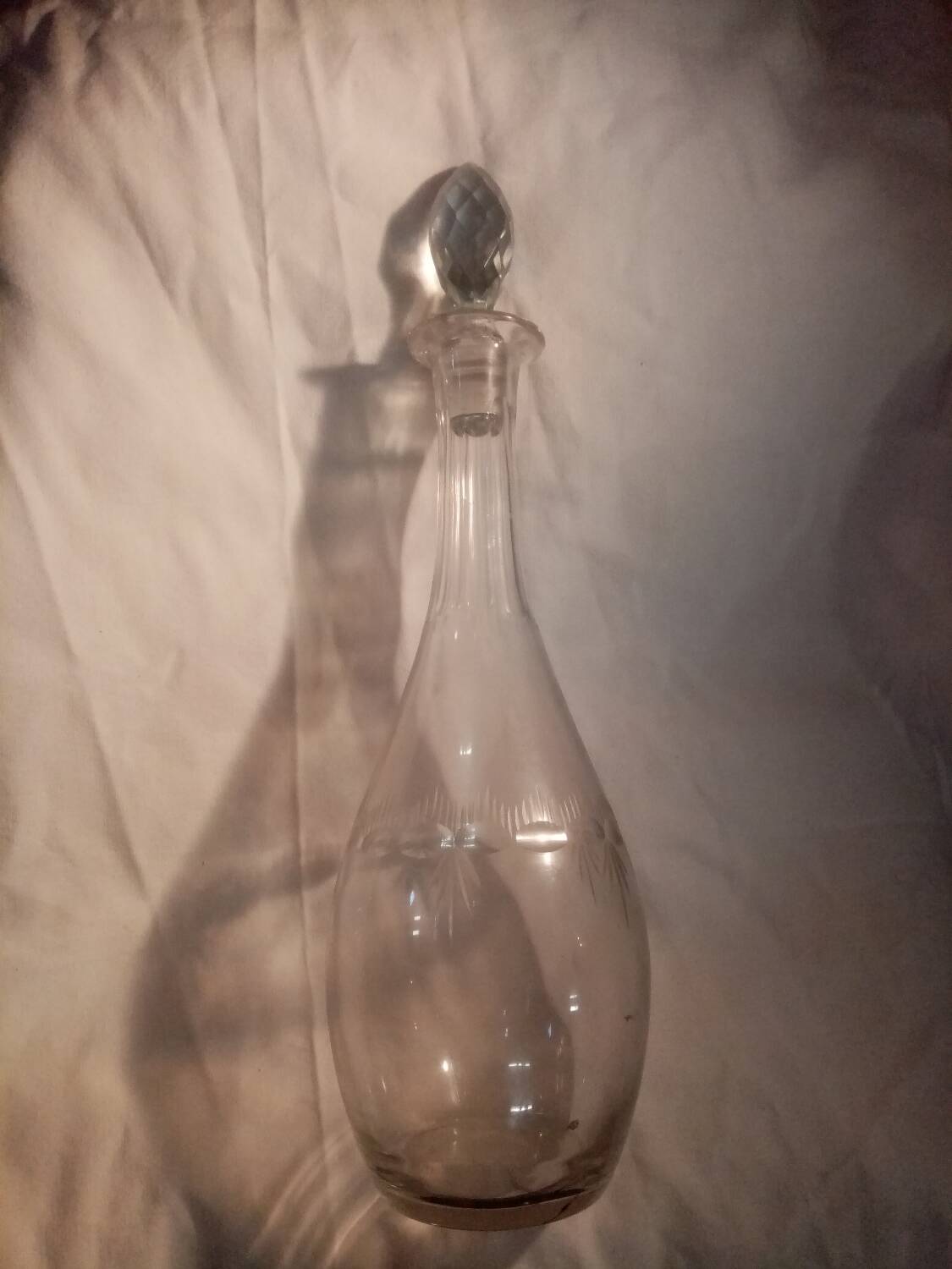 Antique Portieux cut crystal carafe signed