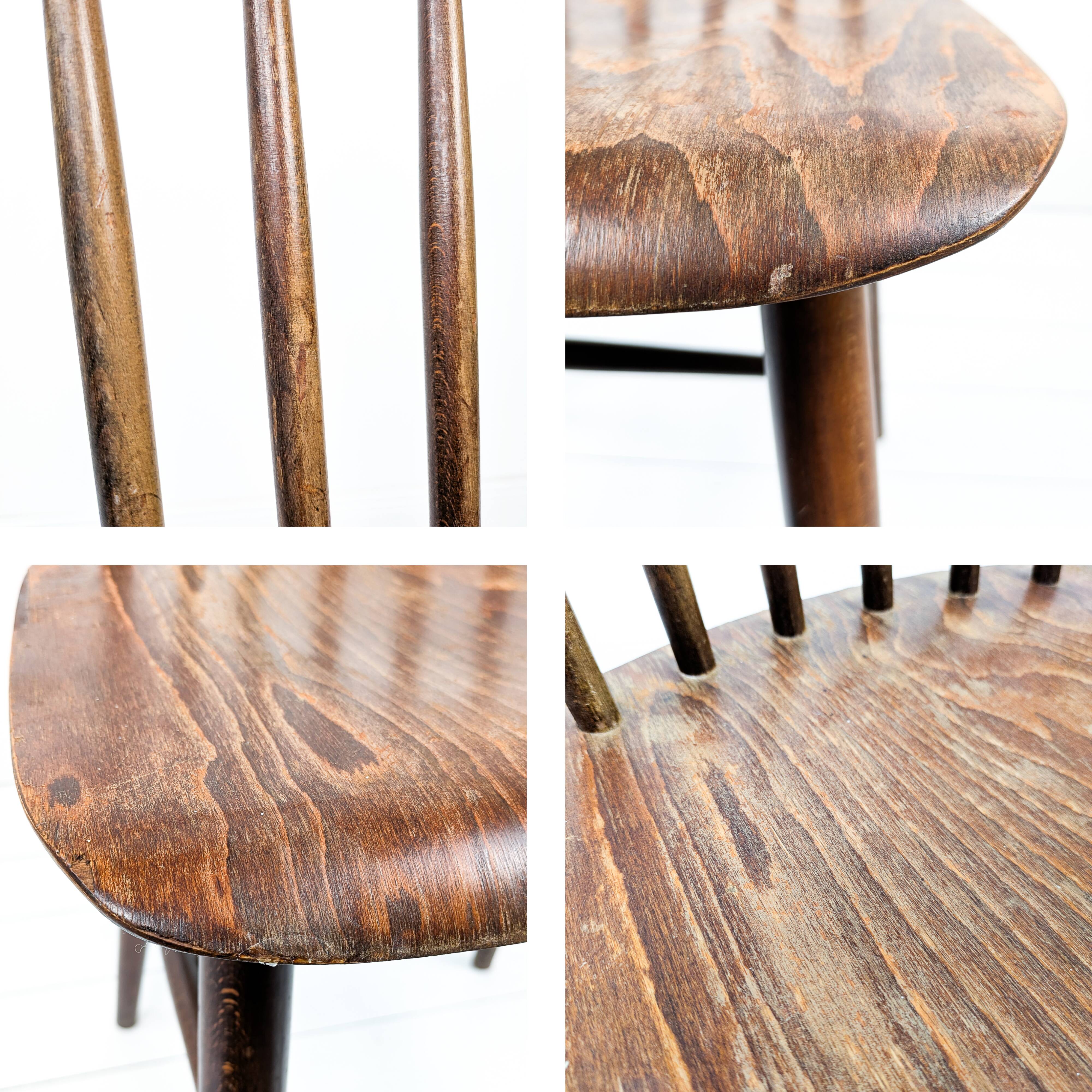 Chaise vintage en bois avec dossier à barreaux, style classique rustique 60