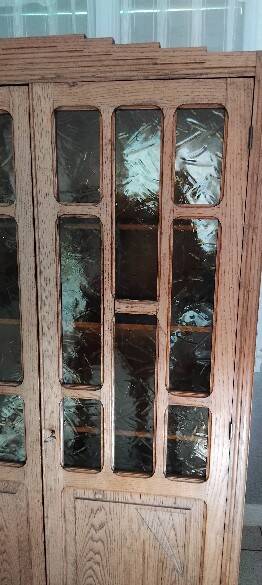 Parisian glass-fronted cabinet, Art Deco vintage bookshelf, solid oak furniture.
