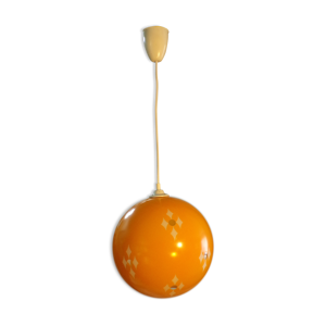 Suspension boule verre jaune 1970