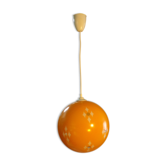 Suspension boule verre jaune 1970