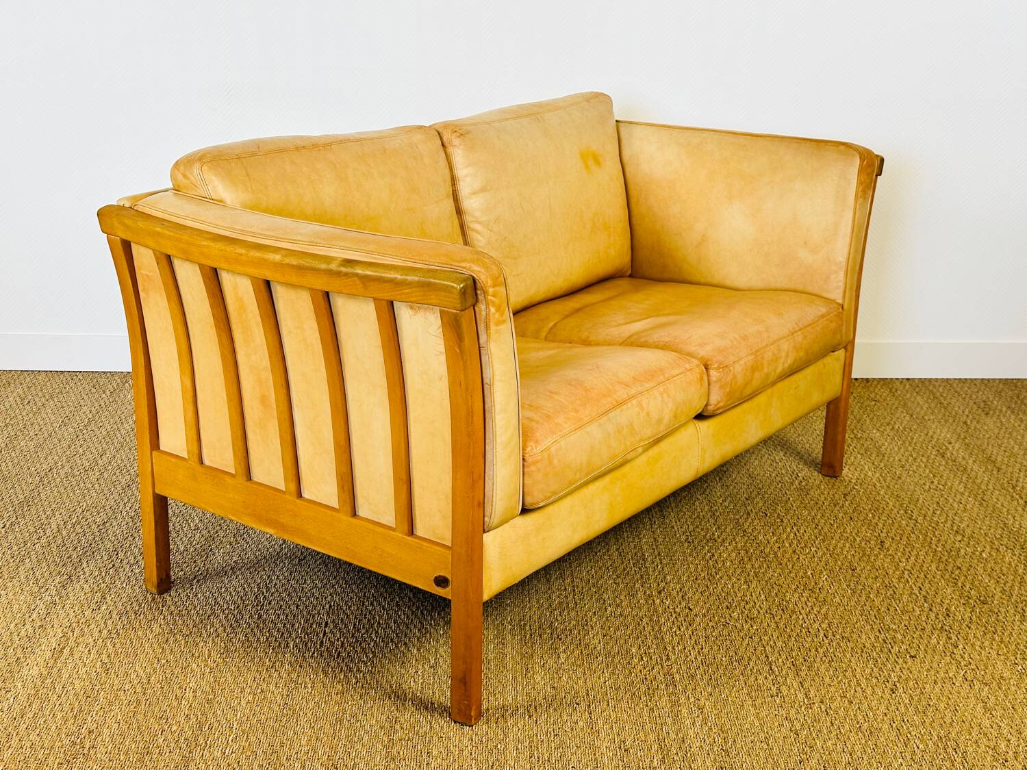 Vintage Scandinavian leather sofa Stoby 1960