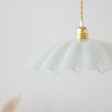Old pendant lamp with Art Deco engraved glass lampshade