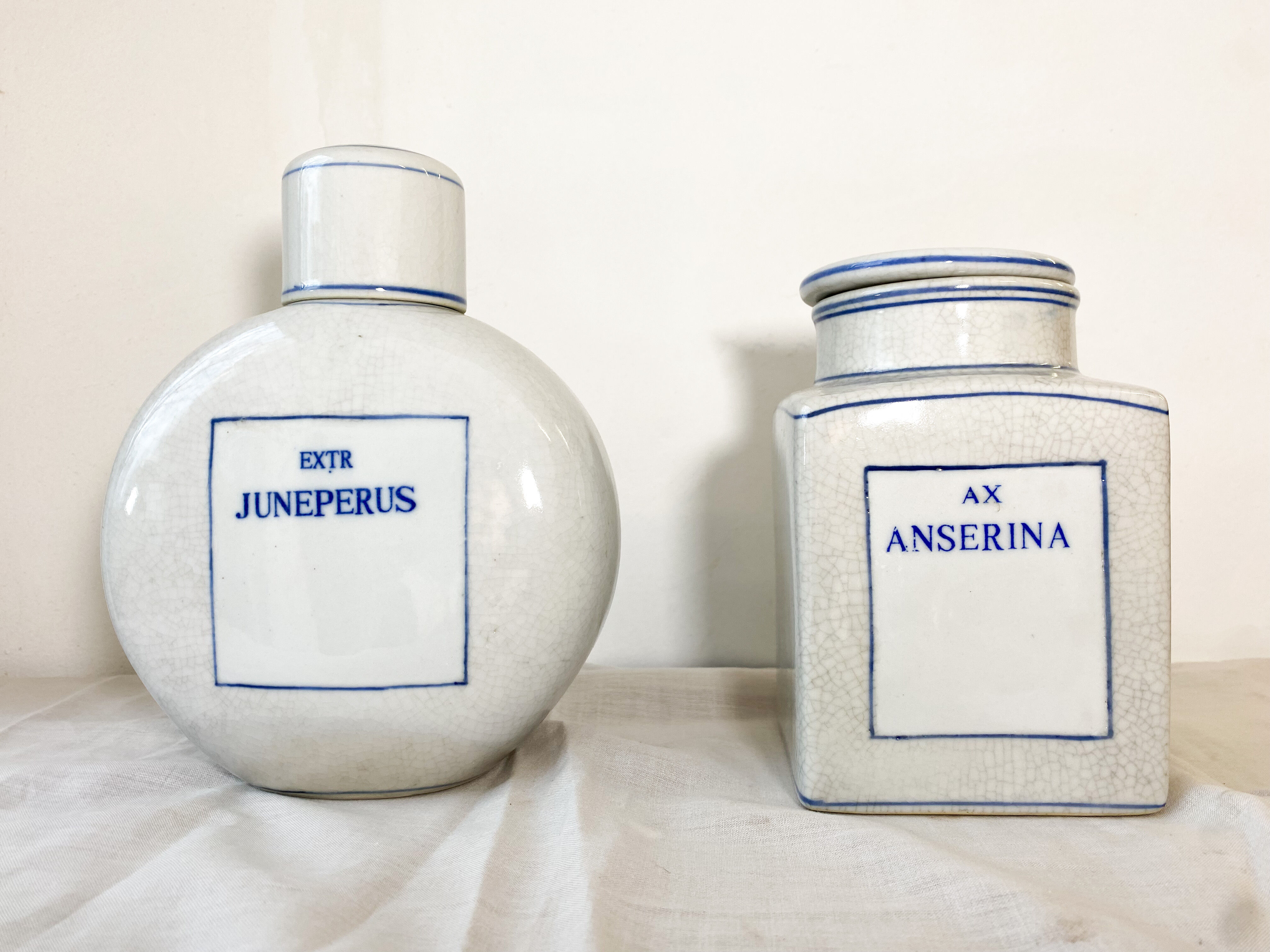 Lot de 2 pots à épices blanc et bleu en porcelaine