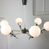 Italian Space-age Aluminum and Opaline Glass Chandelier