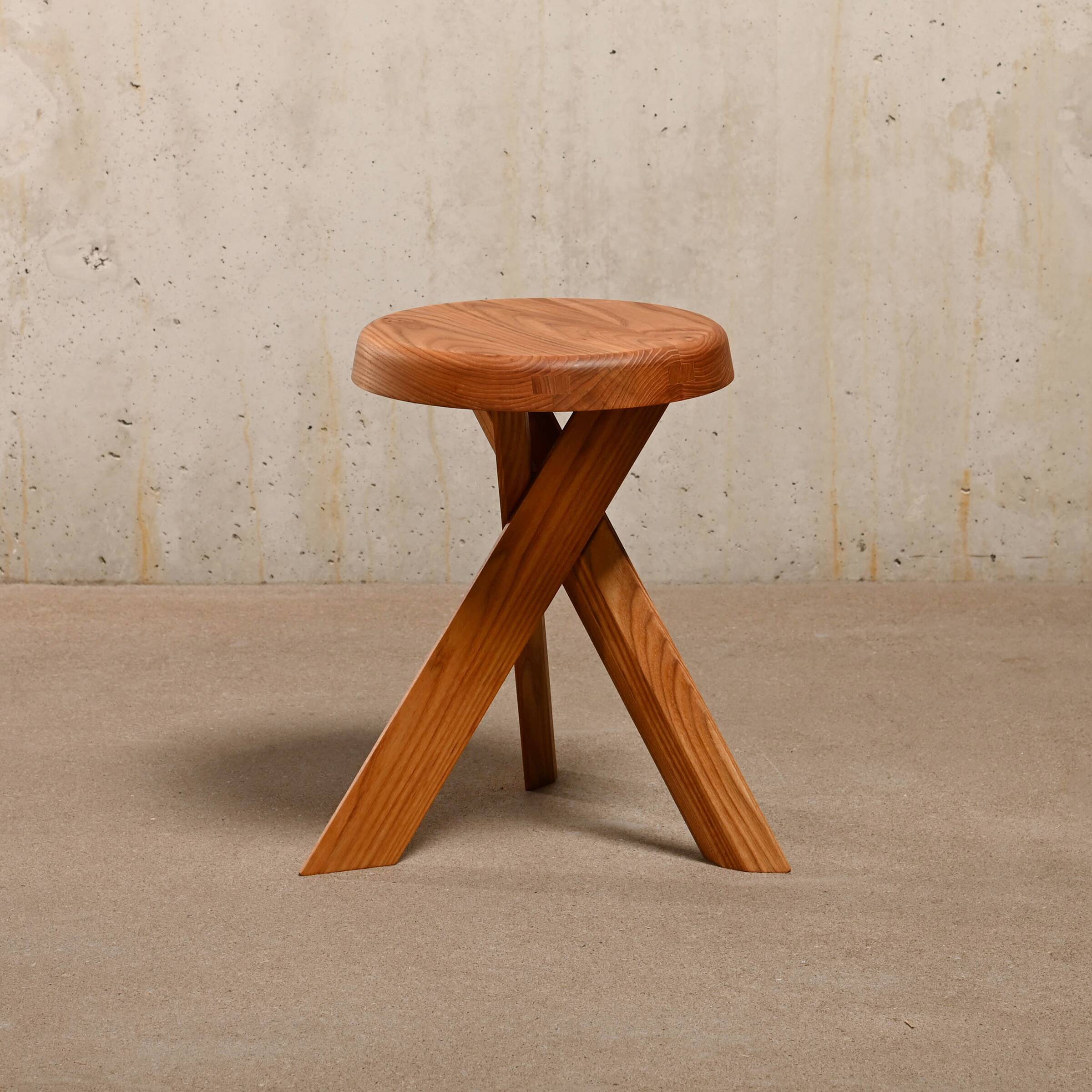 Pierre Chapo Stool S31 'Model A' in solid Elmwood, France