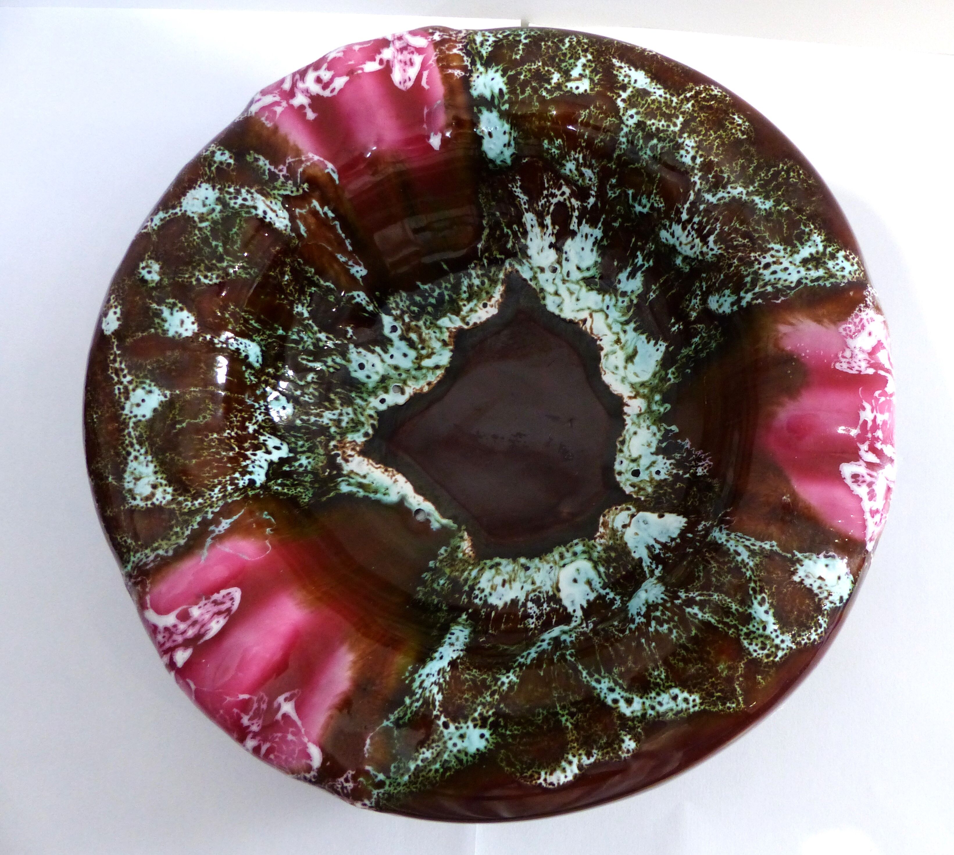 Old empty Vintage ceramic pocket pink tones, green white reflections