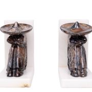 Vintage Onyx and White Marble Bookends, Sombrero Design, Mexico, 1970s