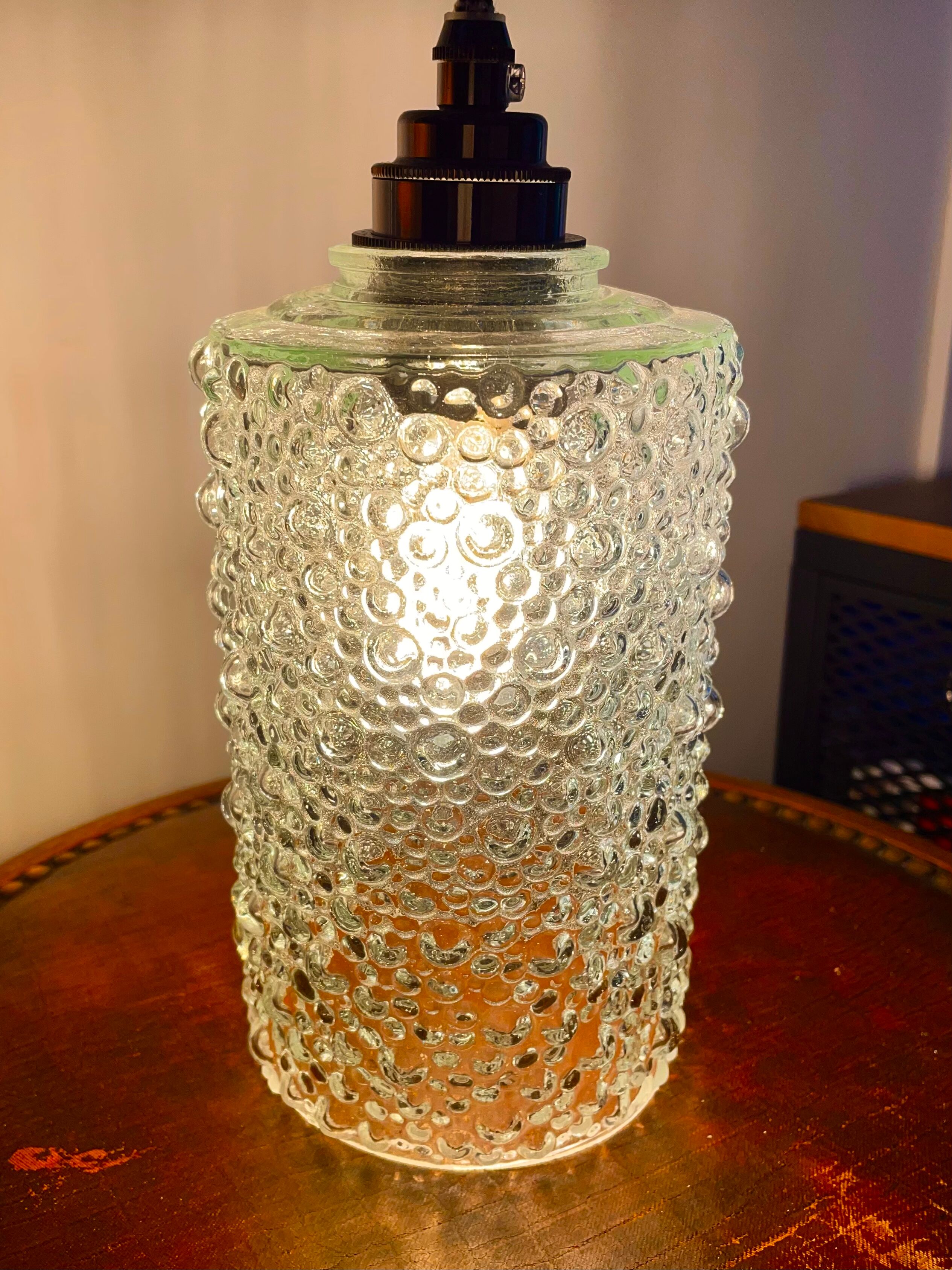 Set of two new vintage electrified bubble glass walking lamps