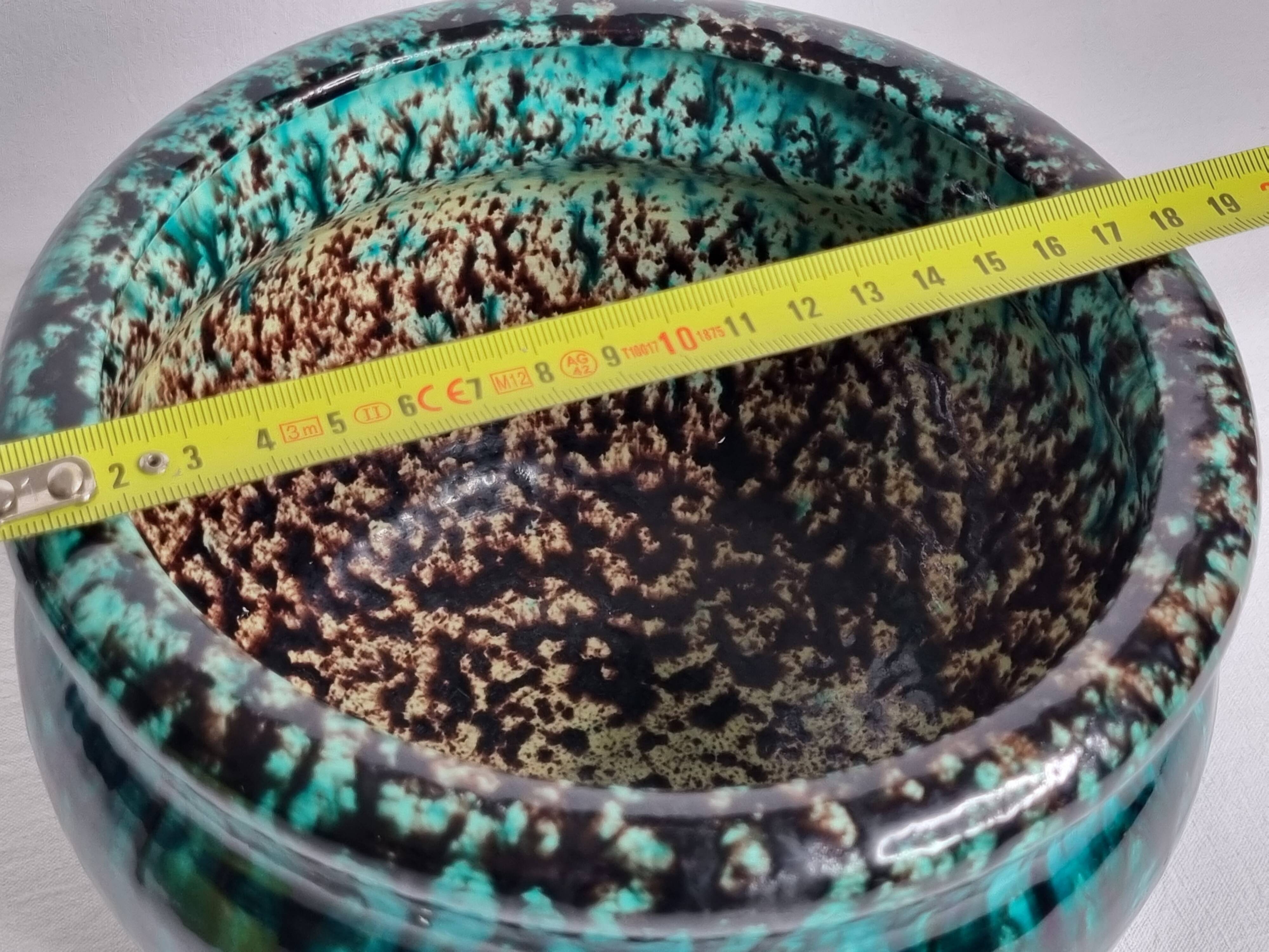 Turquoise and black glazed stoneware bowl – signed Accolay
