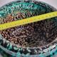 Turquoise and black glazed stoneware bowl – signed Accolay