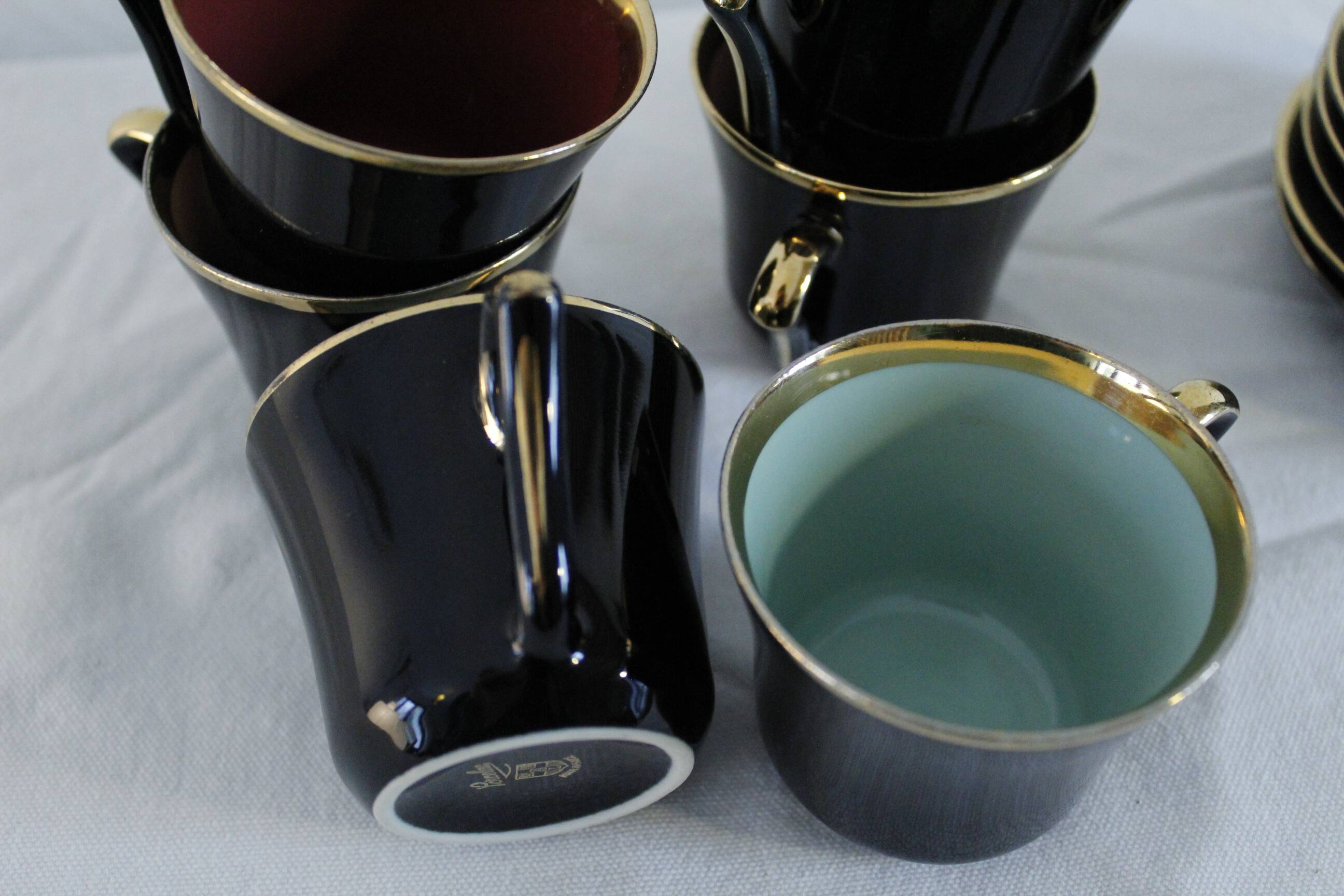 Porcelain coffee set - Porcelac - 6 cups + saucers - black and colors