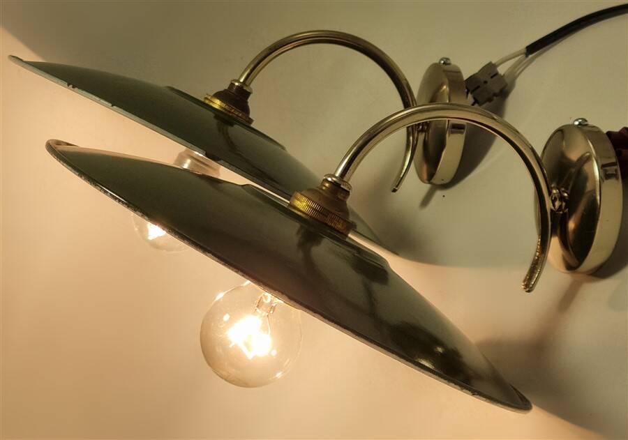 Pair of enamelled sheet metal wall lights
