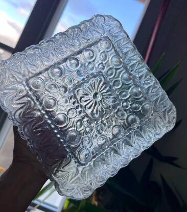 Square vintage moulded glass ceiling light fixture.