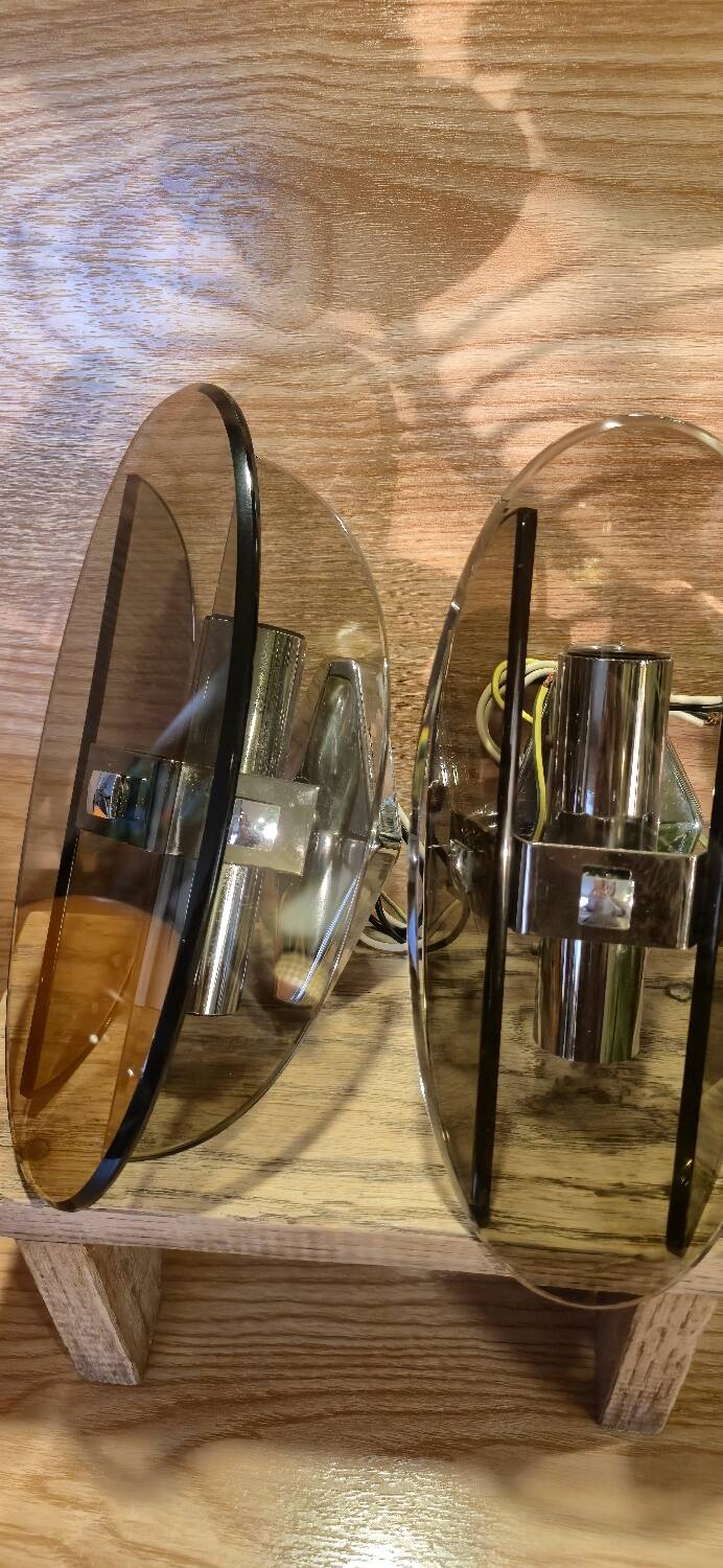 Stunning smoked glass wall sconces from the 1970s.