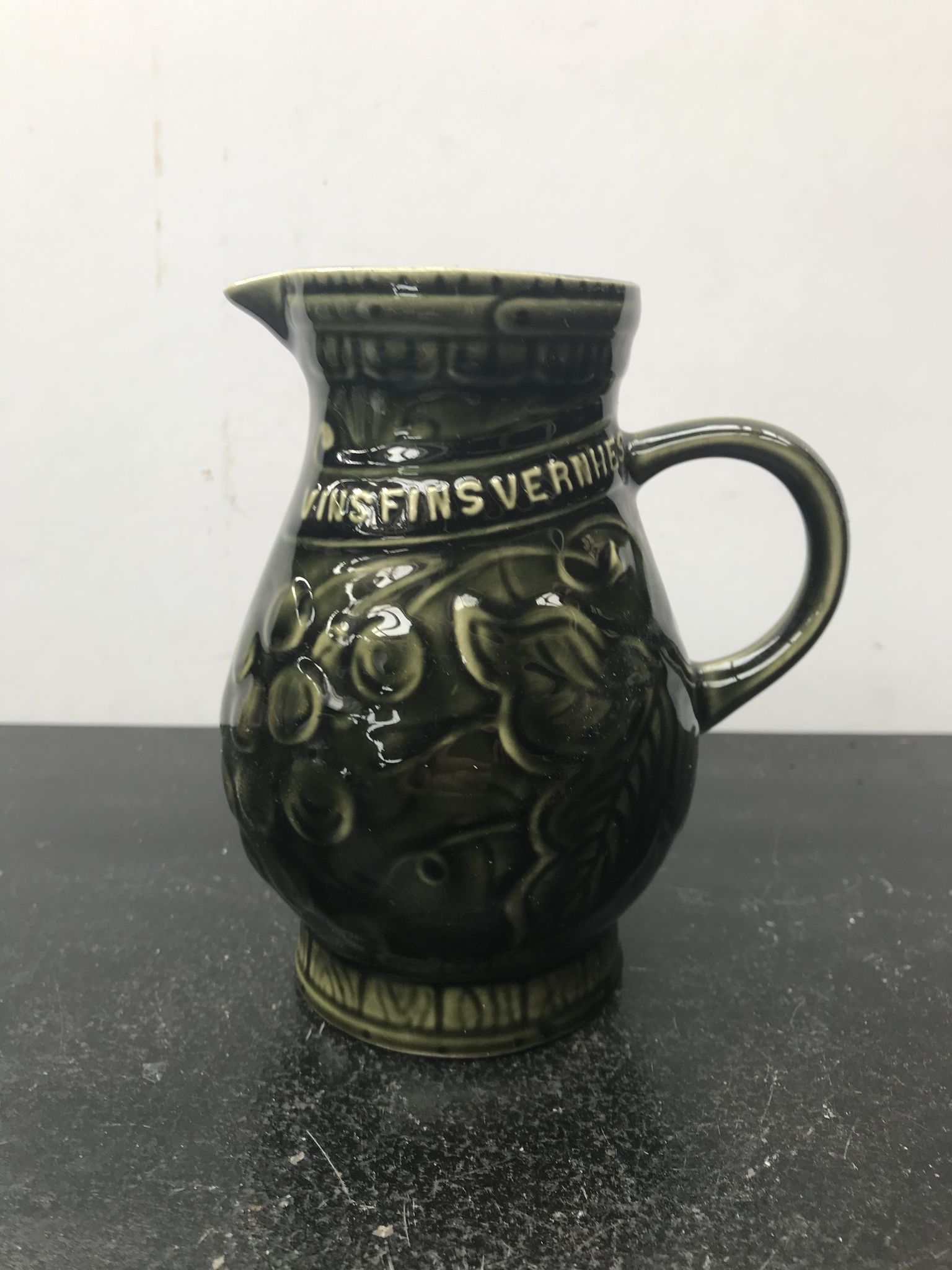 Former pitcher sarreguemines green ceramics 70s vintage