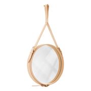 Handmade J. Adnet style mirror in natural vegetable-tanned leather, ø 45 cm
