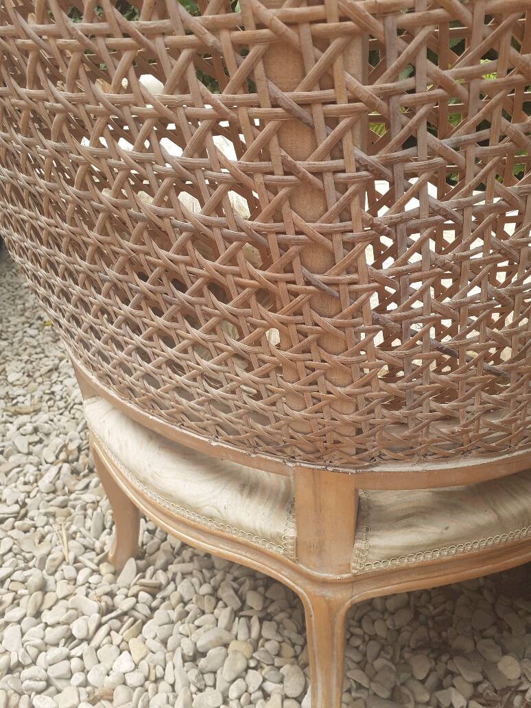 Louis XV style living room sofa and 2 armchairs - canework and carved wood