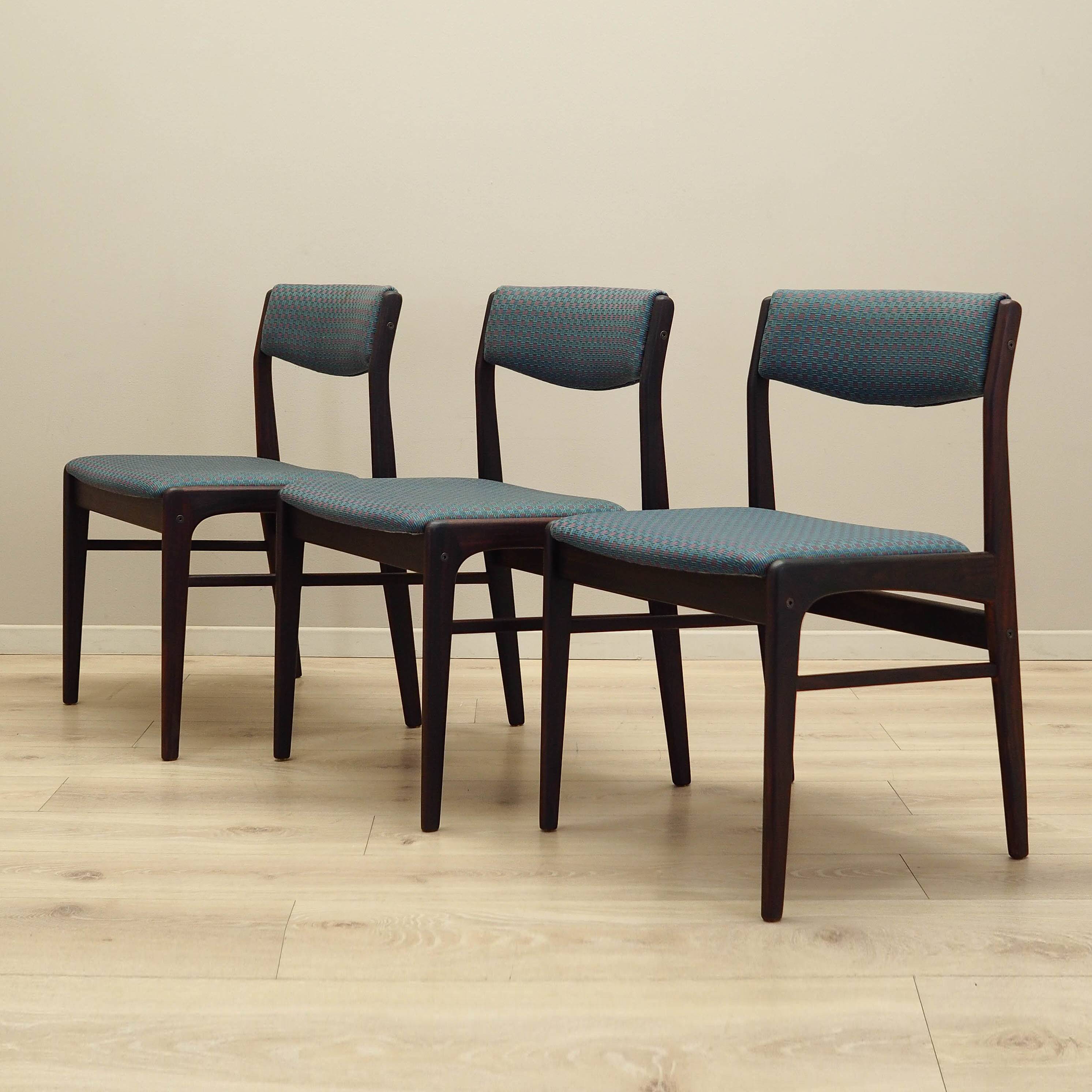 Set of three rosewood chairs, Danish design, 1970s, production: Denmark