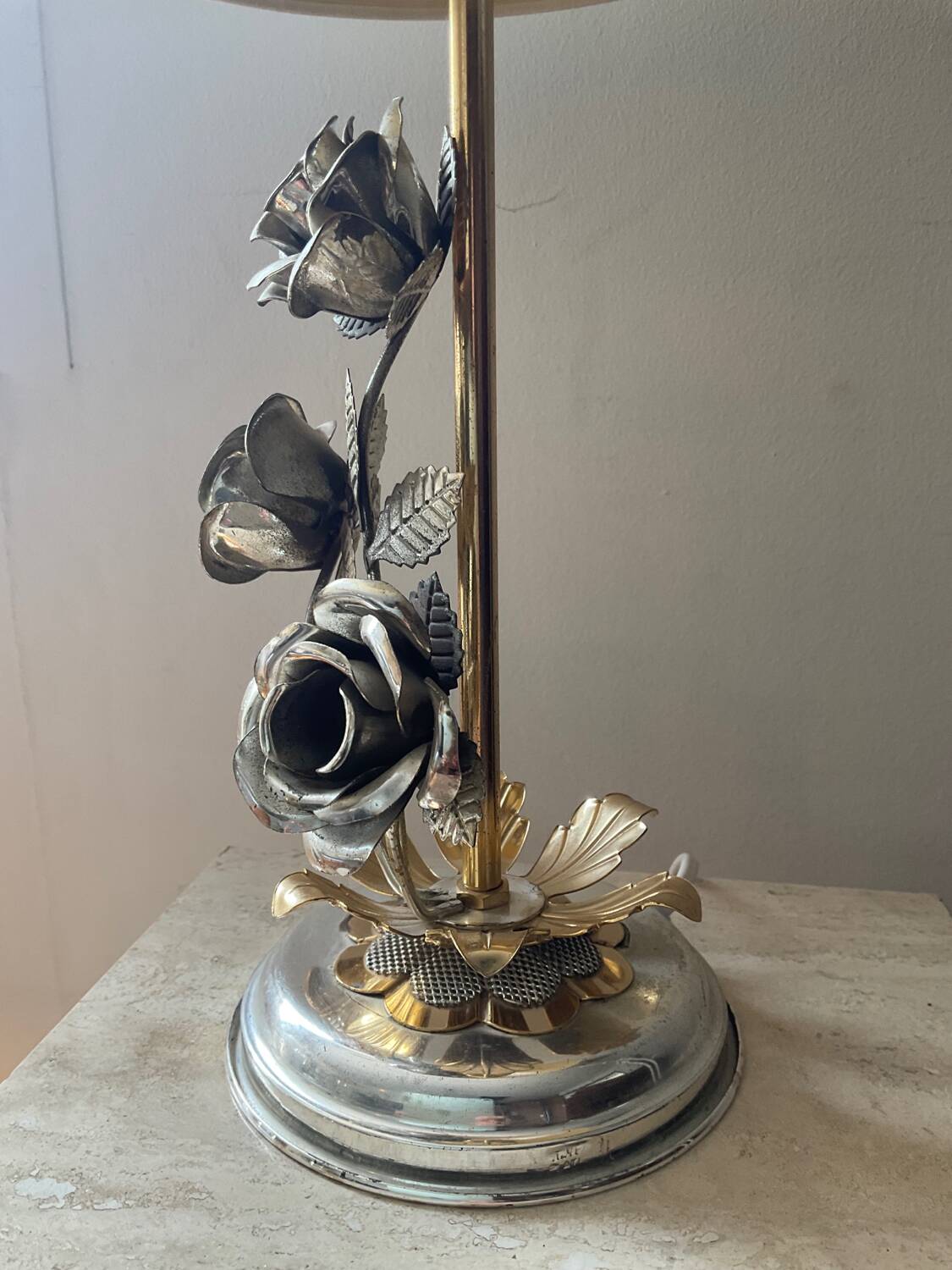 Vintage Franco Italy lamp with silver and gold metal flowers