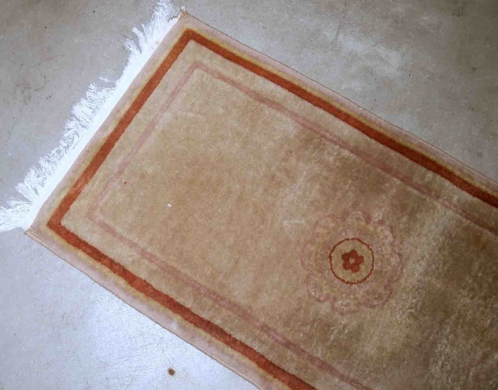 Handmade Chinese vintage carpet 64cm x 128cm 1970s