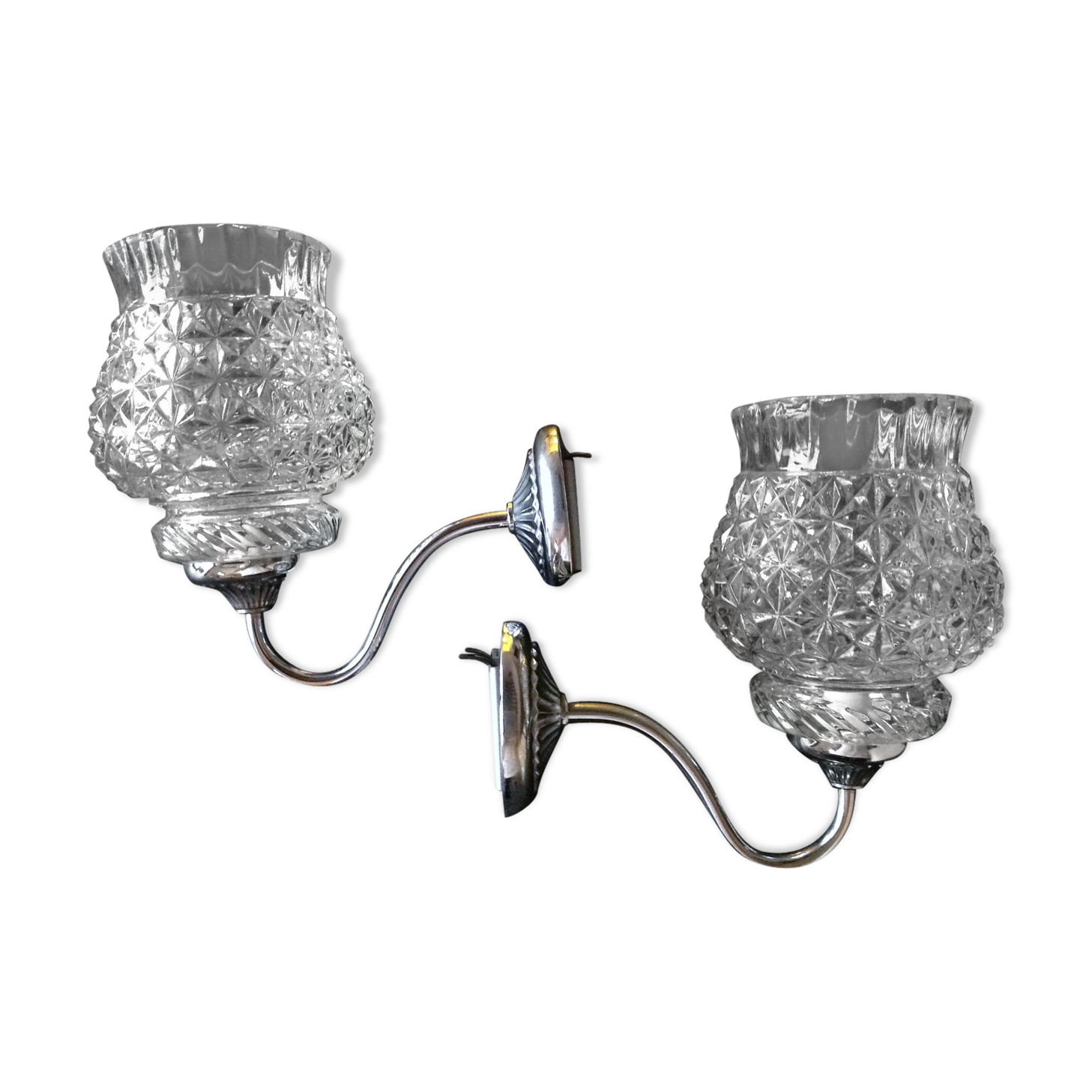 Pair of structured glass and chrome metal, 60s