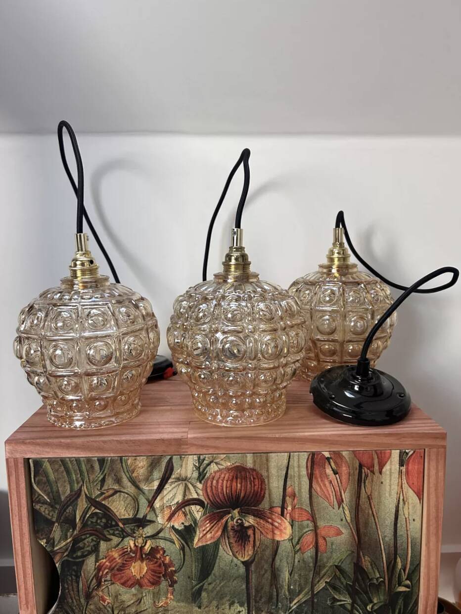 Set of three Scandinavian glass pendant lights