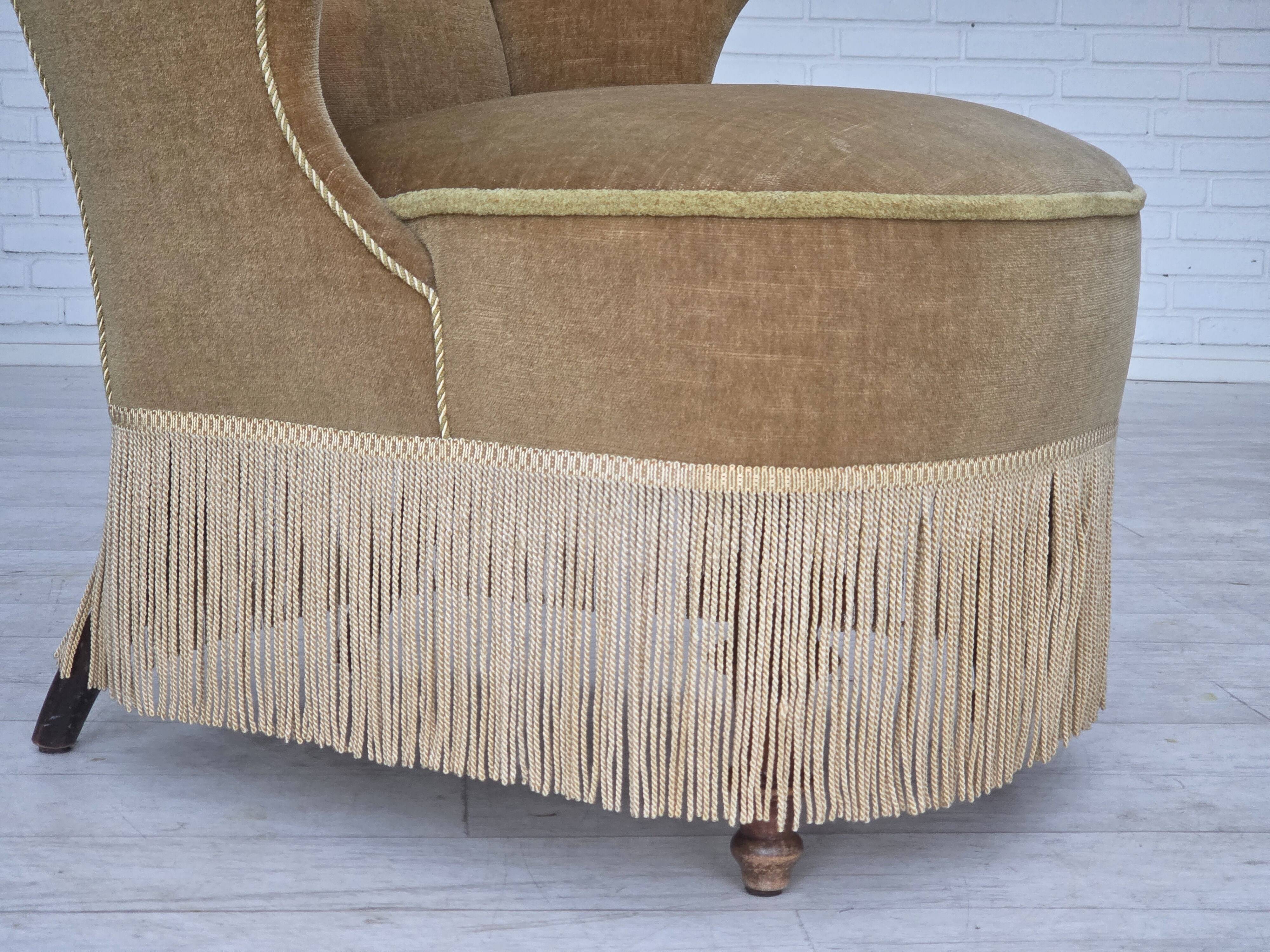 1950s, Danish armchair, furniture velour, ash wood legs.