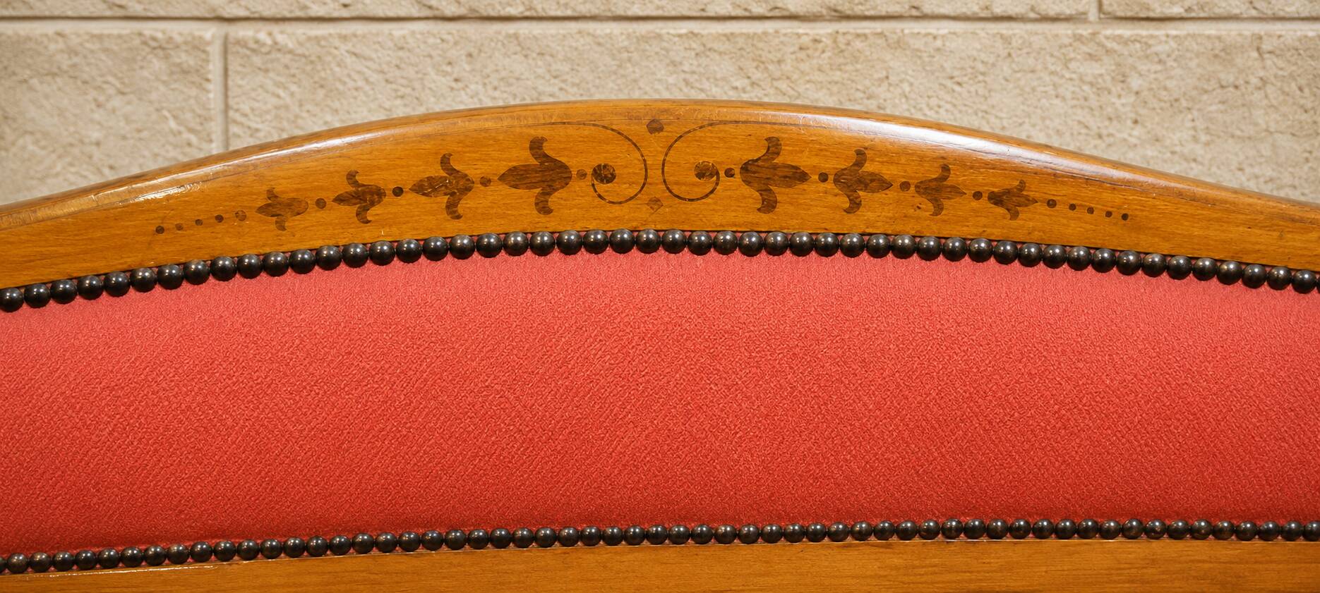 Art Nouveau bench in fruitwood with marquetry