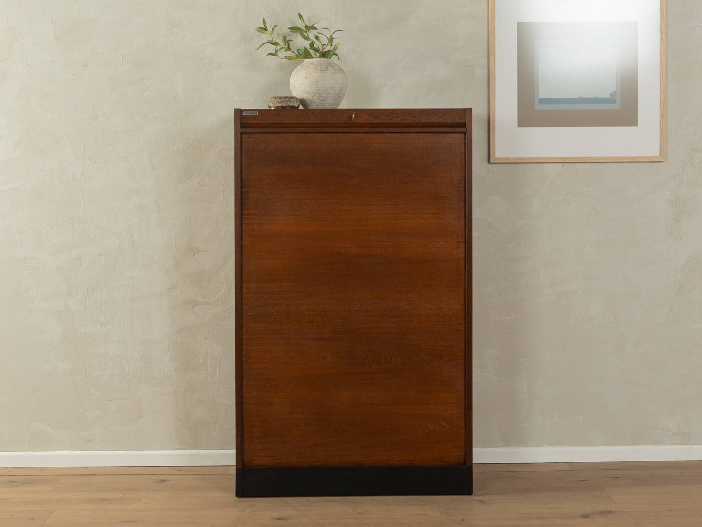 Tambour cabinet from the 1950s, dark stained oak veneer