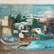 Village by the water, oil on panel signed Morabia.