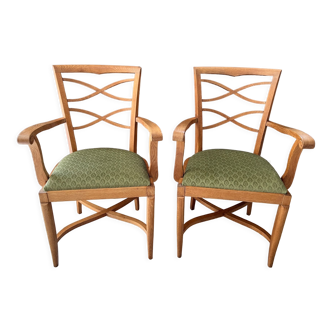 Pair of Baptistin Spade 1940 armchairs in light oak