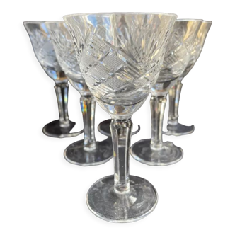 6 glasses with white wine crystal blown and cut xxth