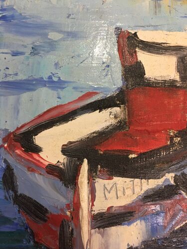 Peinture à l’huile « barques à St Tropez«