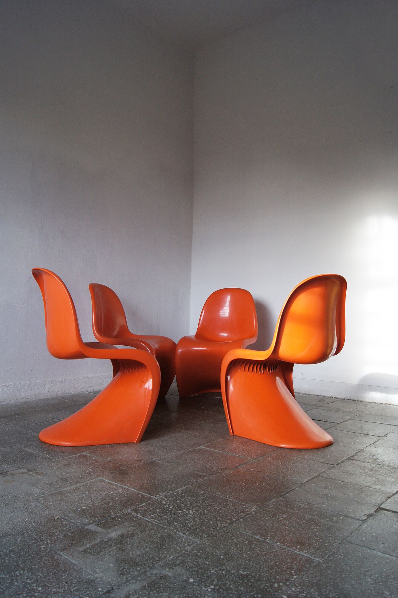 Orange Panton Chair by Verner Panton for Herman Miller set of 4