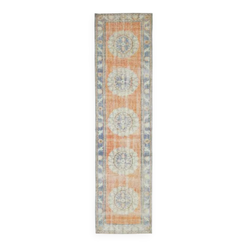 Vintage Turkish Oushak handmade wool runner 81x318