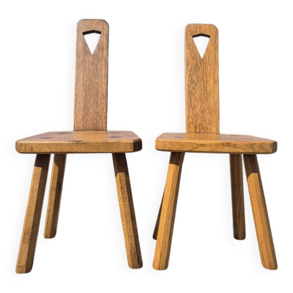 Ensemble 2 - Fauteuil MCM néerlandais en chêne des années 1960 - tabouret de plante brutaliste