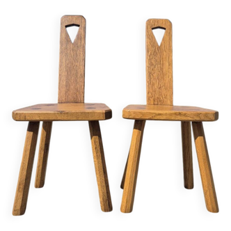 Set 2 - Dutch MCM fireside chair oak 1960s - brutalist plant stool