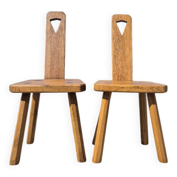 Ensemble 2 - Fauteuil MCM néerlandais en chêne des années 1960 - tabouret de plante brutaliste