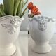 White glazed ceramic urn vase — baroque relief decor — Gustavian / sha