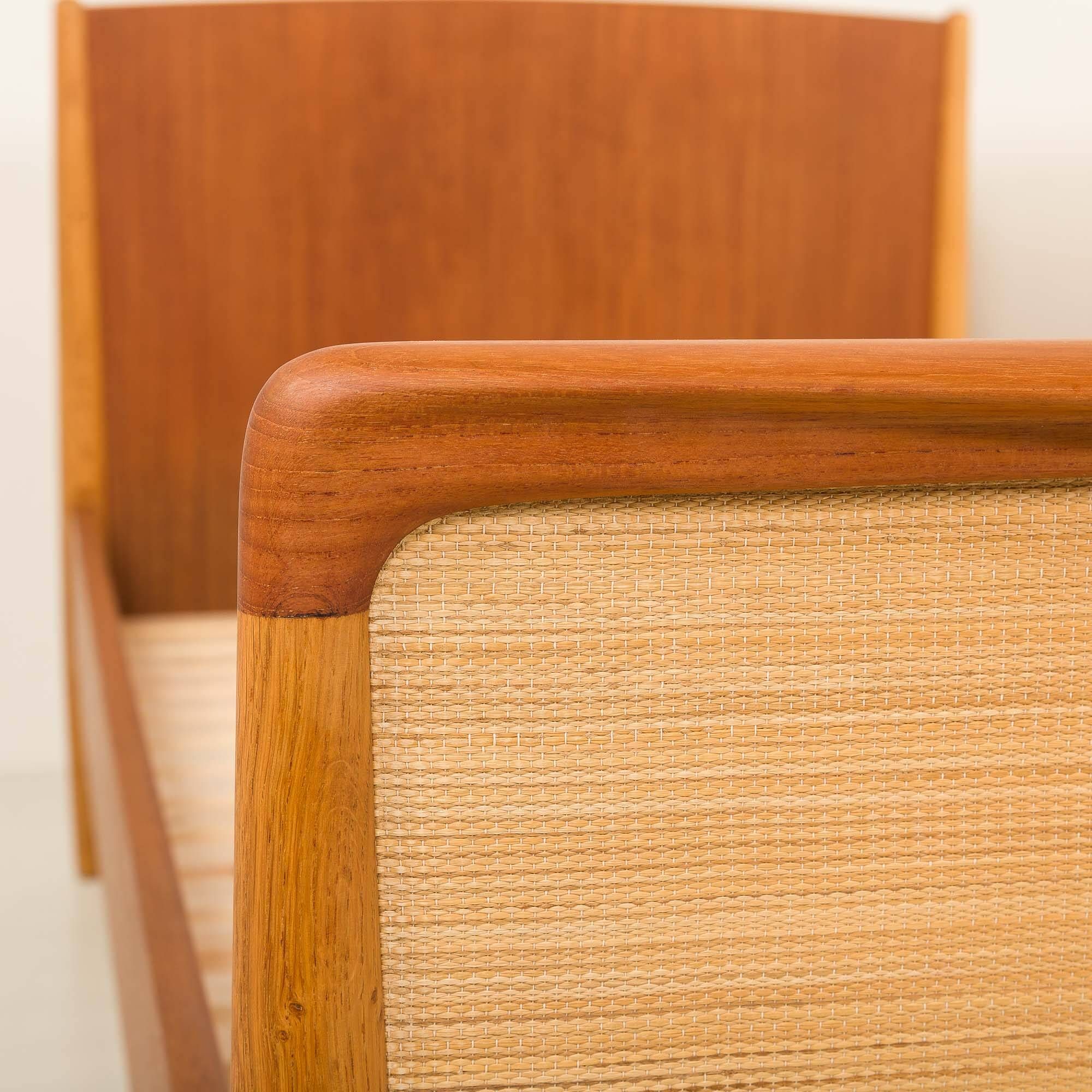 Danish modern teak, oak and cane beds in Hans Wegner style, set of 2 1960s