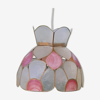 Suspension en nacre et laiton, motif fleurs (rose/blanc), 1960