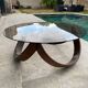 Vintage 1970s organic wood glass round coffee table