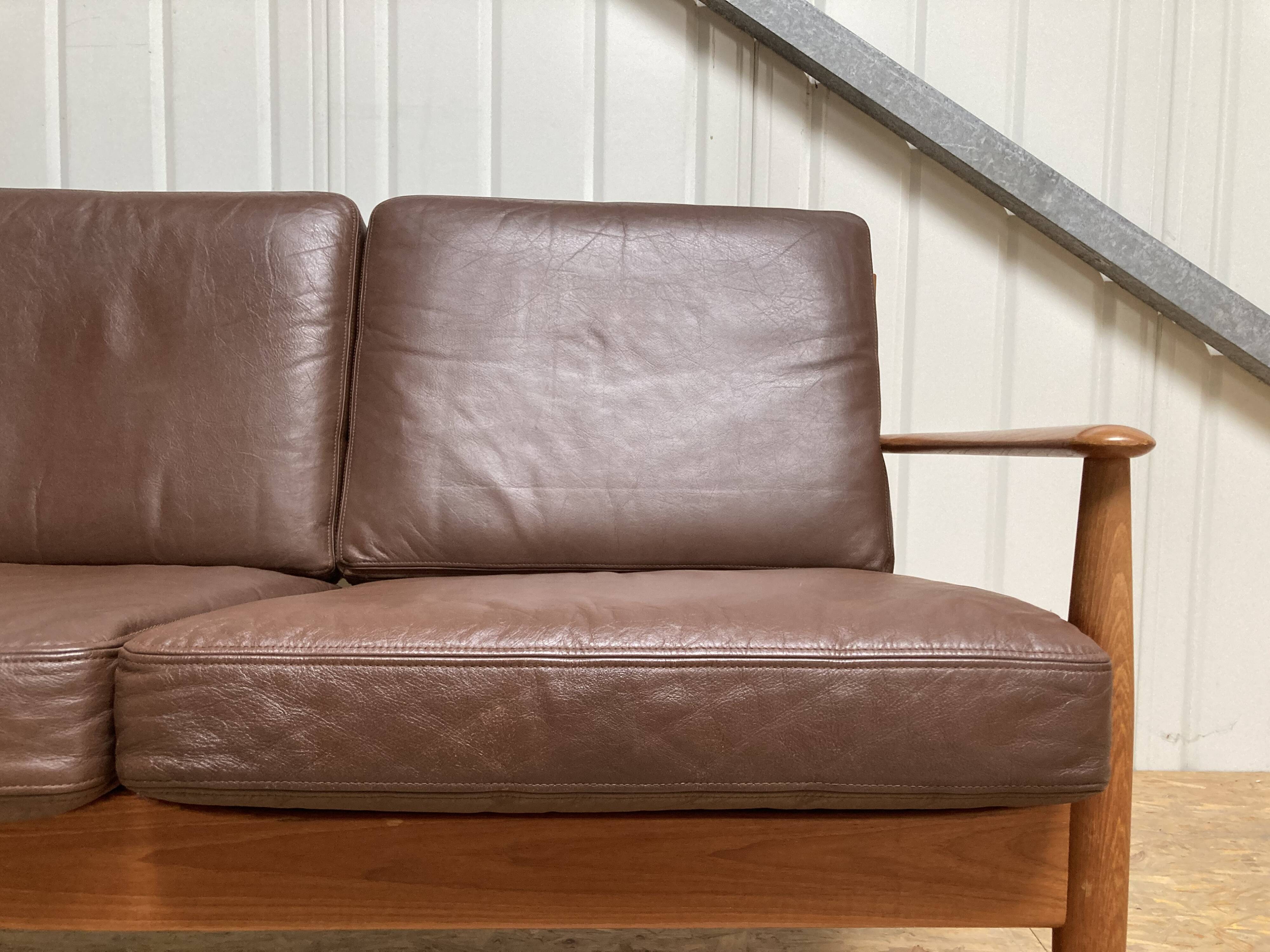Grete Jalk for France & Son Teak Leather Sofa