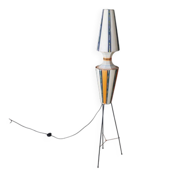 Black lacquered metal floor lamp, plastic and fabric, Italy, 1950s
