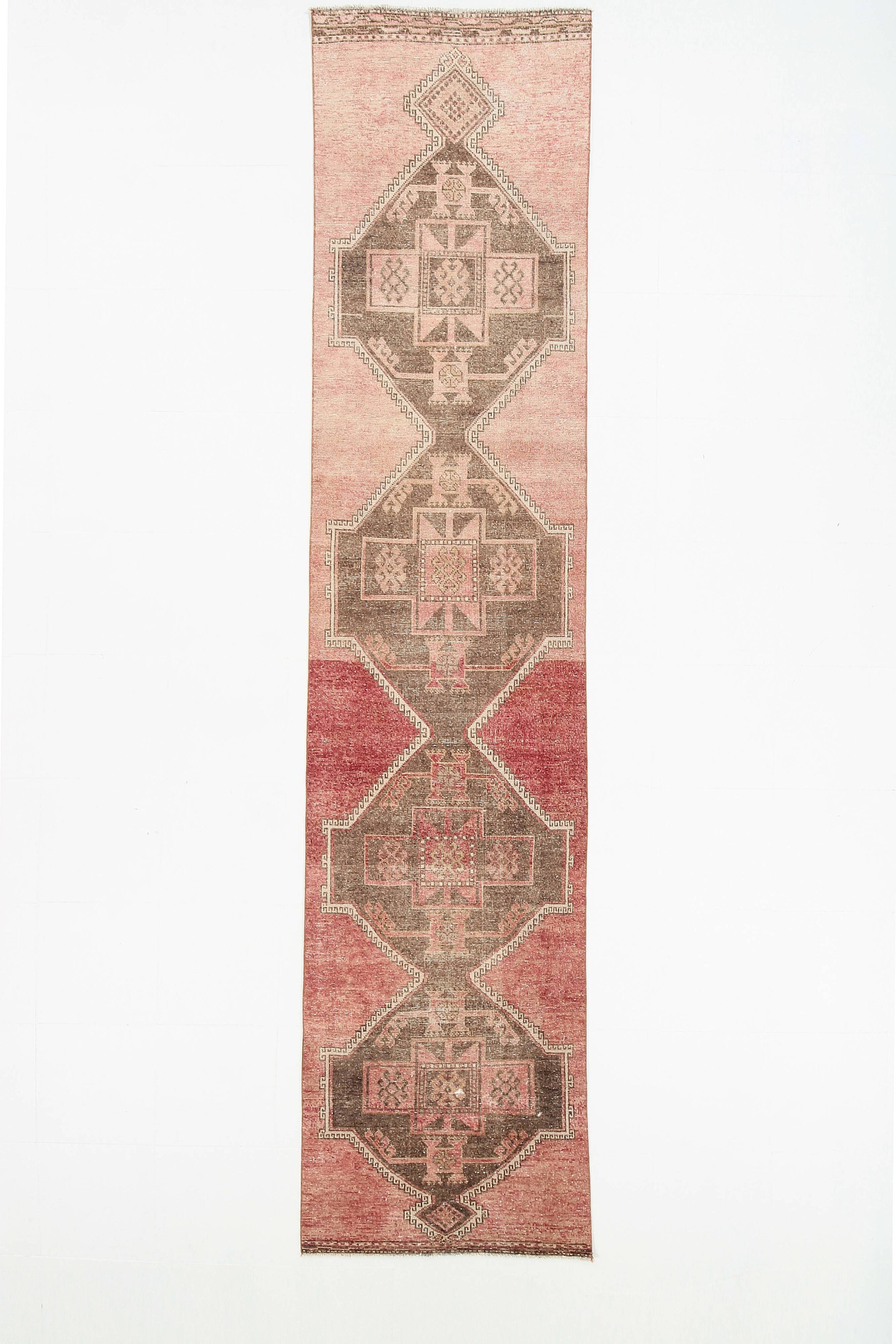 3x13 Vintage Red & Brown Classic Persian Runner Rug, 92x408Cm