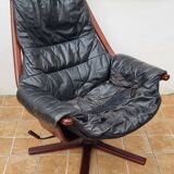 Göte Möbler lounge chair, Sweden 1960, Scandinavian black leather reclining.