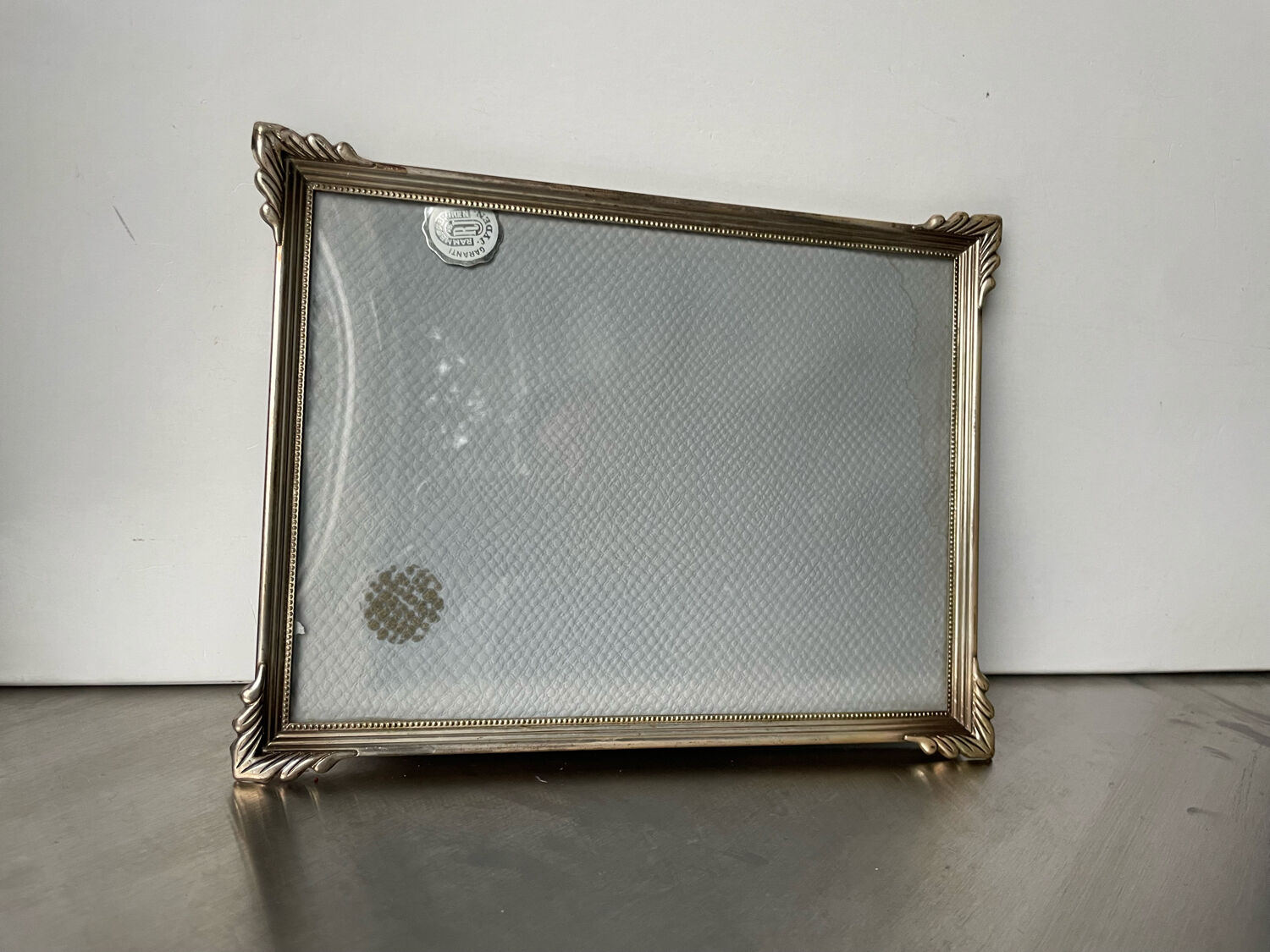 Art deco metal silver frame brass 21.5 cm x 16.5 cm convex glass