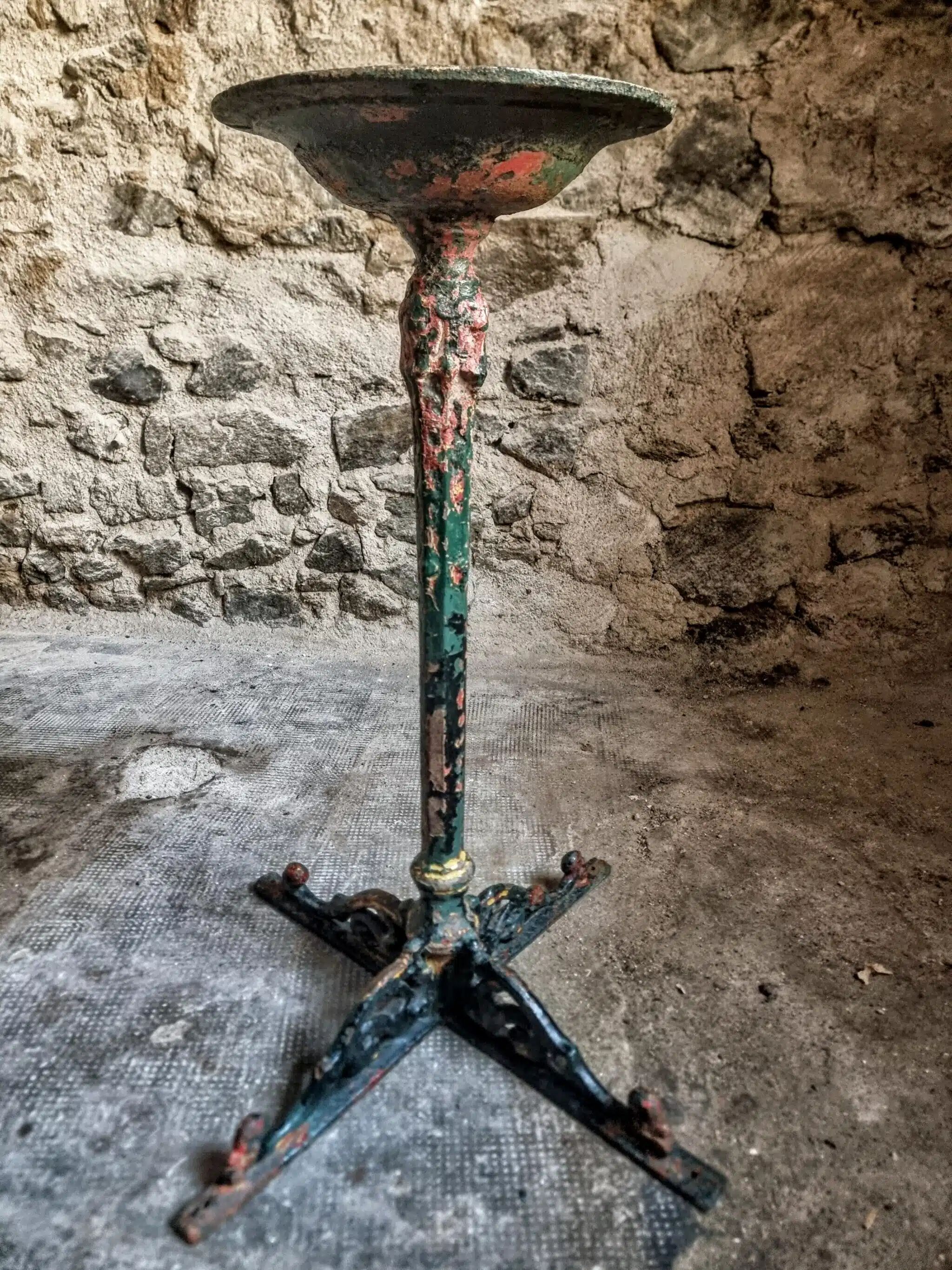 Bistro table / old garden with a cast iron base and stone top, France